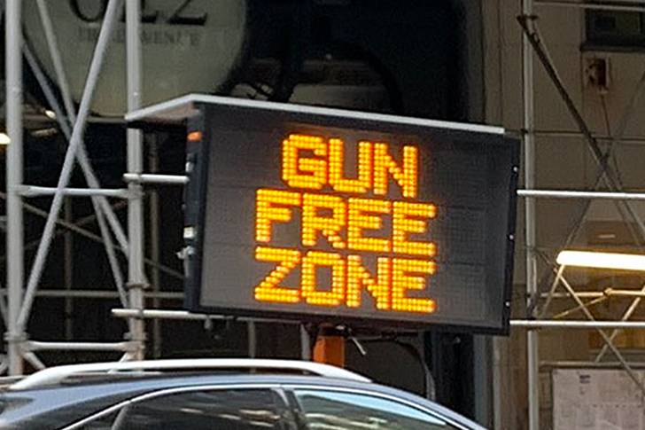 An electronic sign across from Gov. Kathy Hochul's Manhattan office ahead of the bulk of the state's new gun laws set to take effect Thursday.
